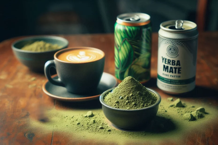 Kratom differs from these natural stimulants such as yerba mate and a cup of coffee on a table