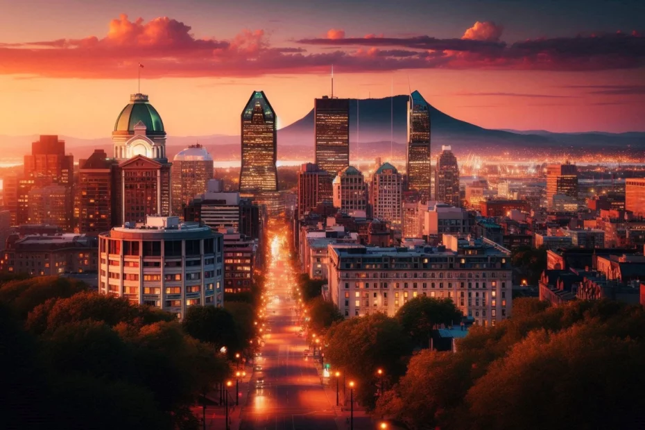 Kratom in Montreal with its cityscape at sunset with Mount Royal in background