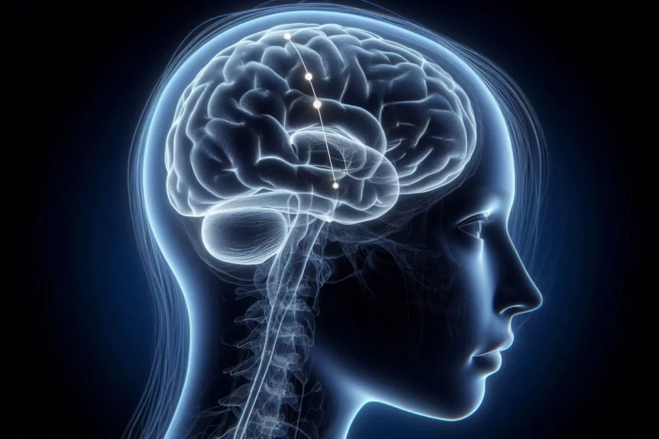 Glowing 3D brain model with neural connections such as the mu-opioid receptors.