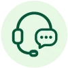 Customer service icon showing a headset with microphone and a speech bubble containing three dots